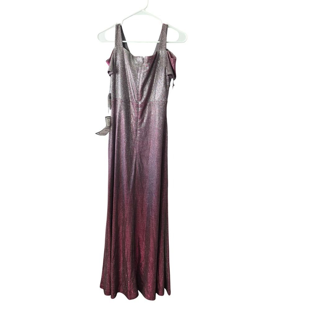 Nightway Gown Women 6 Berry Silver NEW Metallic Ombre Cold Shoulder Formal 21872 - Picture 2 of 12